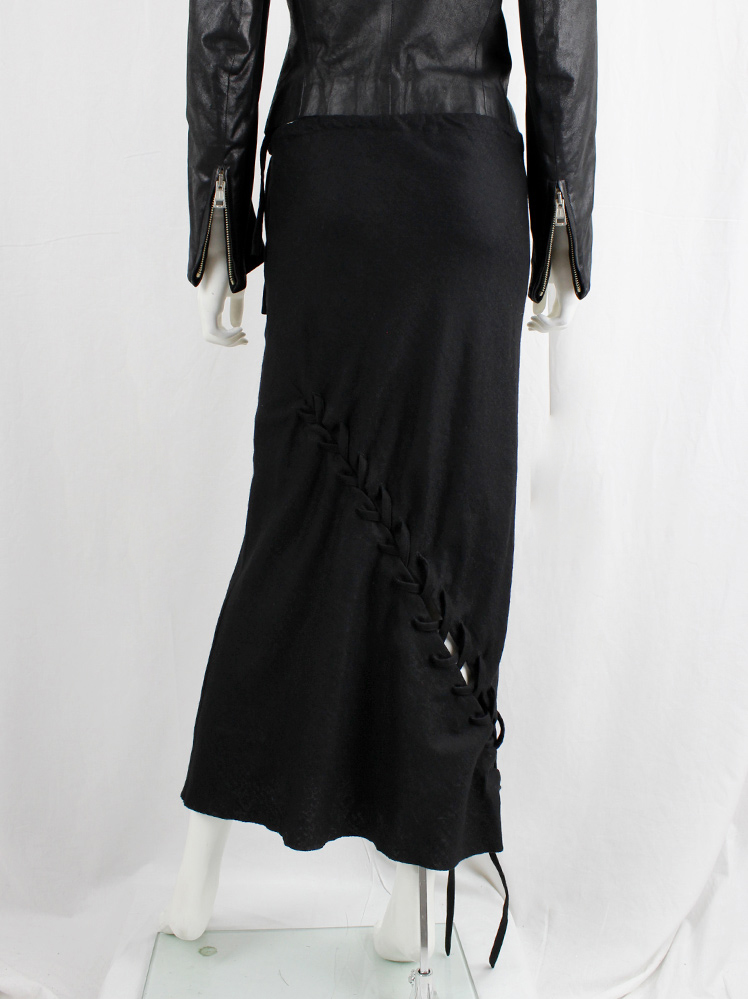 vintage Ann Demeulemeester black maxi skirt with diagonal corset lacing fall 2006 (10)