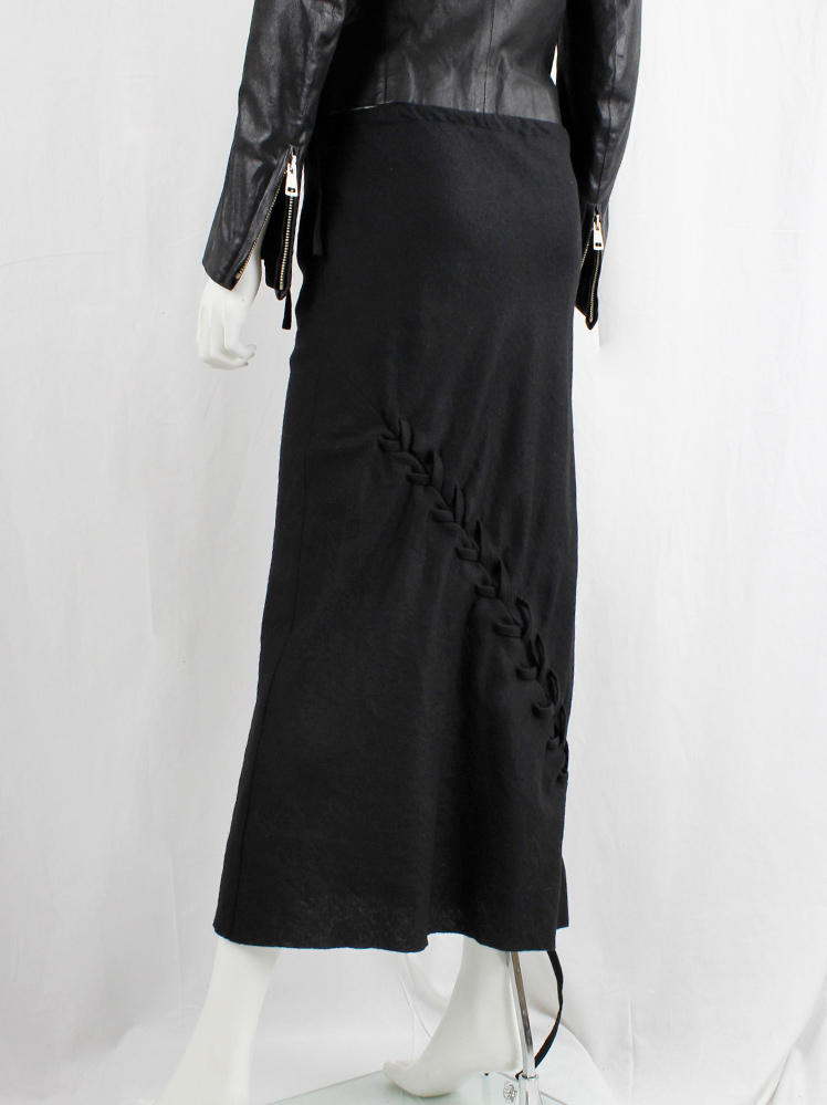 vintage Ann Demeulemeester black maxi skirt with diagonal corset lacing fall 2006 (12)