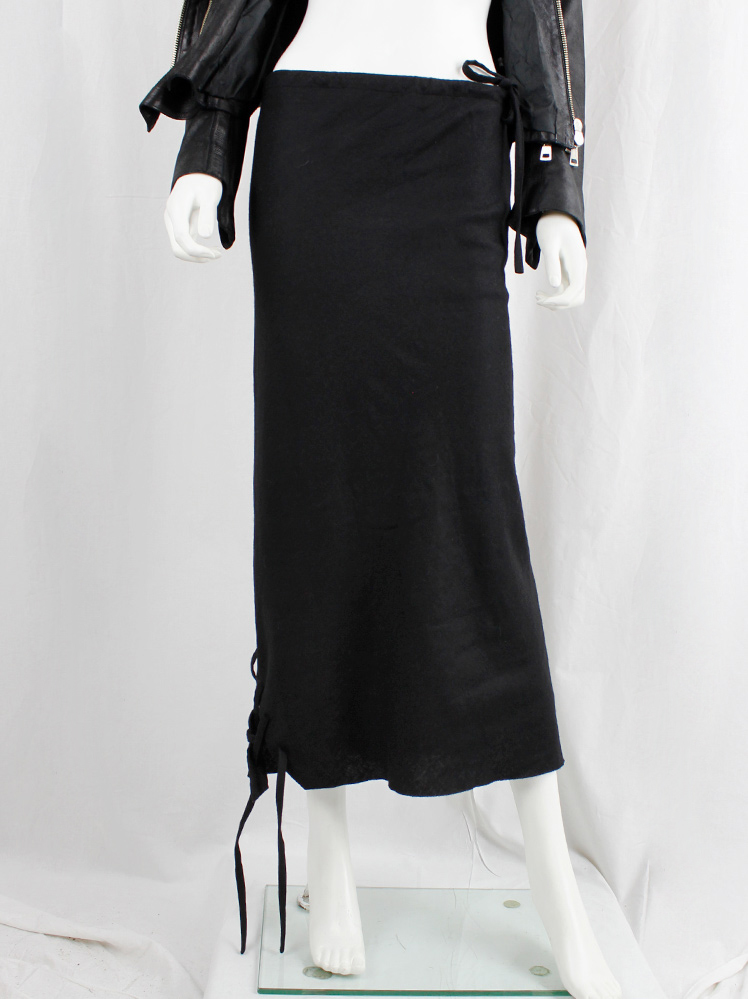 vintage Ann Demeulemeester black maxi skirt with diagonal corset lacing fall 2006 (13)
