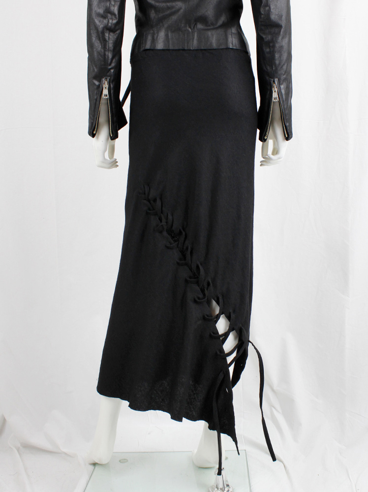 vintage Ann Demeulemeester black maxi skirt with diagonal corset lacing fall 2006 (18)