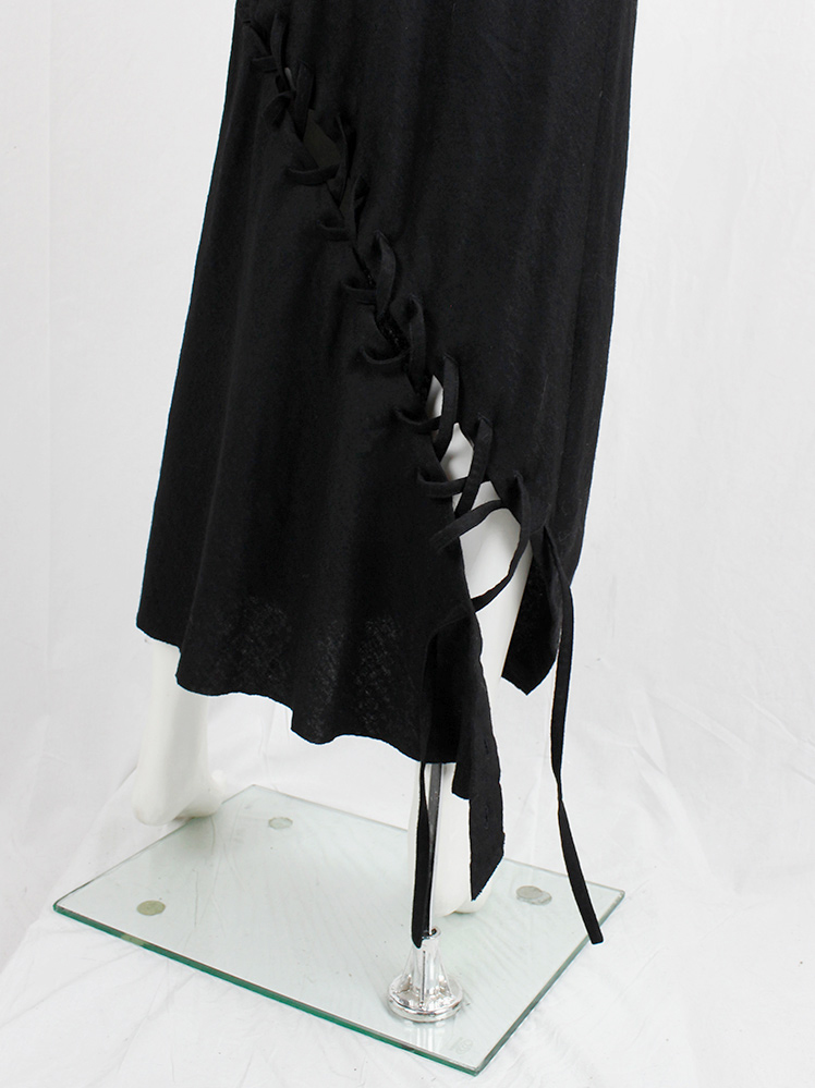 vintage Ann Demeulemeester black maxi skirt with diagonal corset lacing fall 2006 (2)