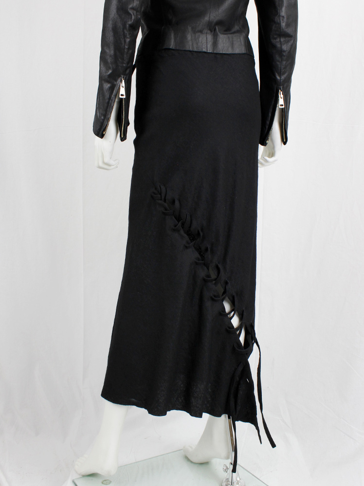 vintage Ann Demeulemeester black maxi skirt with diagonal corset lacing fall 2006 (4)