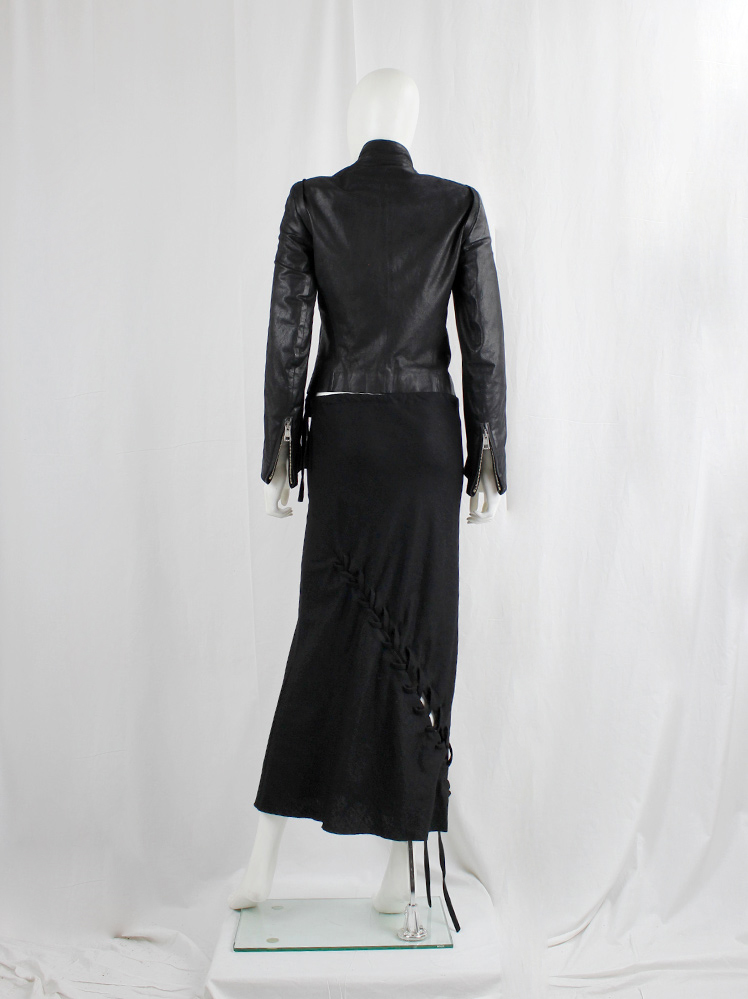 vintage Ann Demeulemeester black maxi skirt with diagonal corset lacing fall 2006 (6)