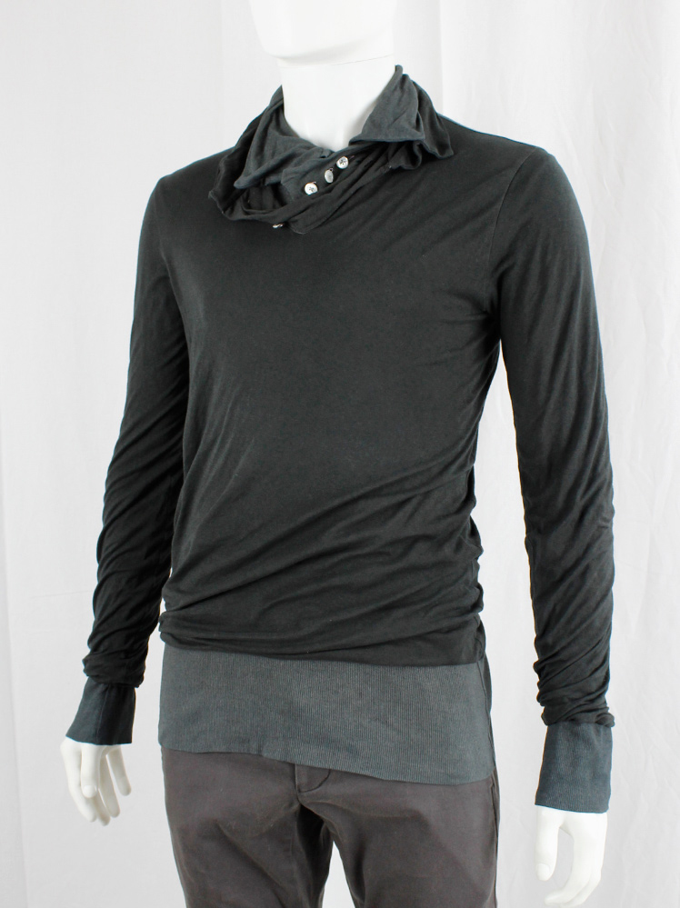 vintage Ann Demeulemeester grey double layered and twisted polo jumper (4)