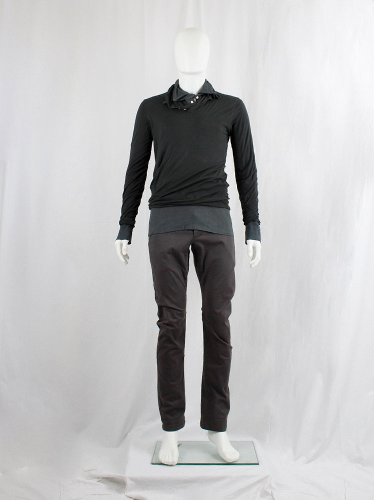 vintage Ann Demeulemeester grey double layered and twisted polo jumper (6)