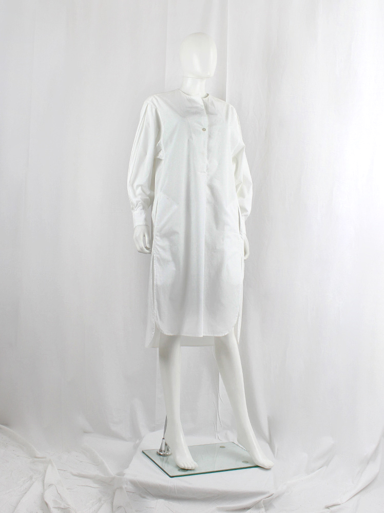 vintage Christophe Lemaire white minimalist oversized shirt dress with pleated sleeve inserts (1)