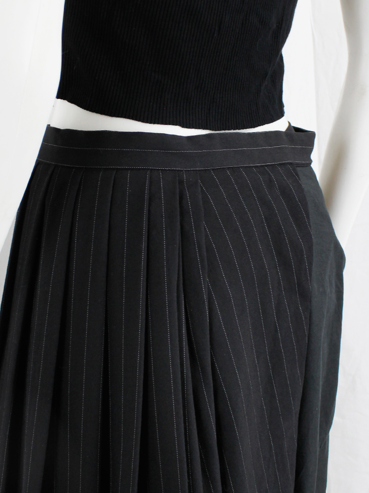 vintage Comme des Garcons black pinstripe pleated half-skirt worn as side apron AD 1992 (11)