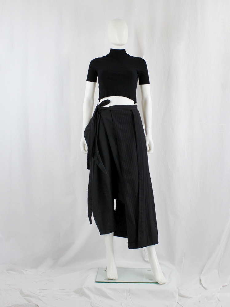 vintage Comme des Garcons black pinstripe pleated half-skirt worn as side apron AD 1992 (2)