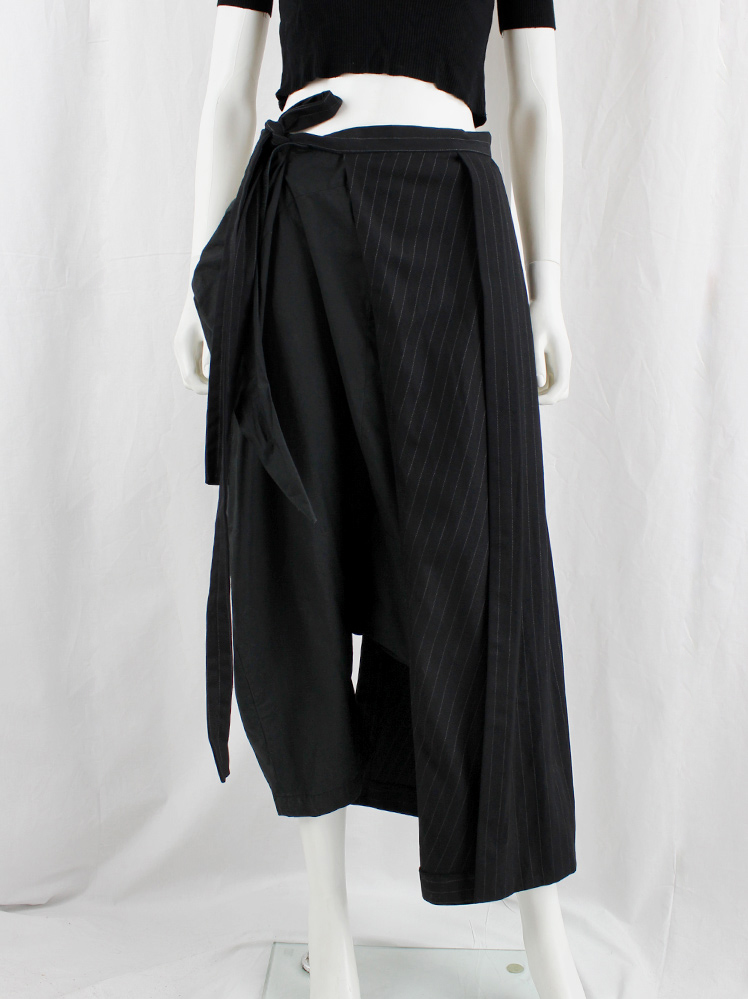 vintage Comme des Garcons black pinstripe pleated half-skirt worn as side apron AD 1992 (3)
