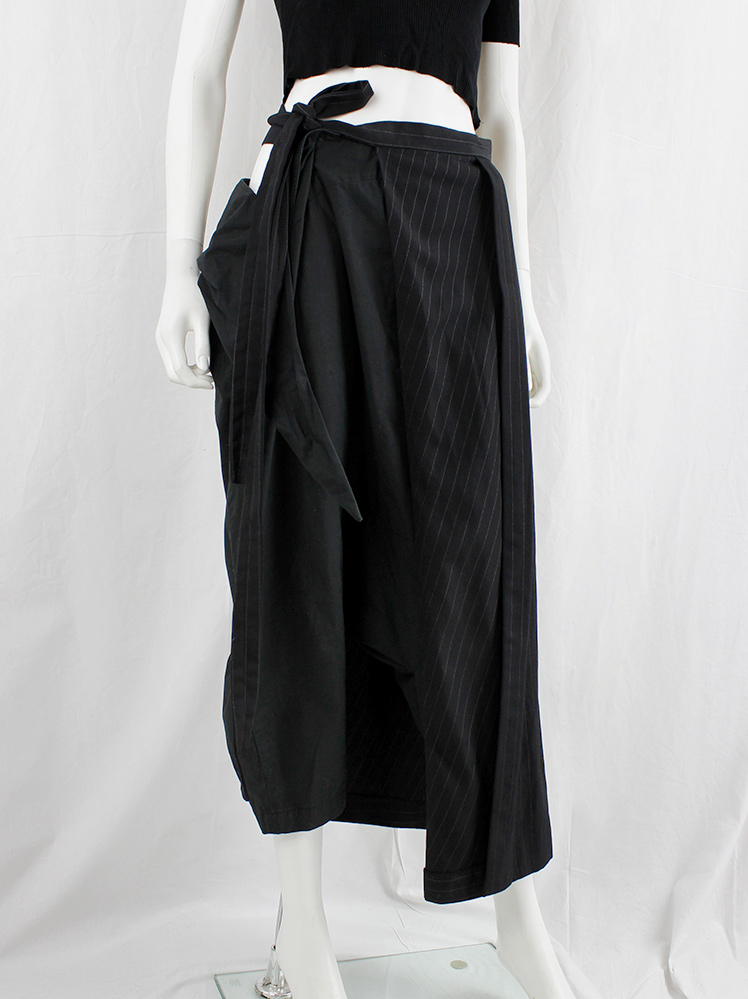vintage Comme des Garcons black pinstripe pleated half-skirt worn as side apron AD 1992 (4)