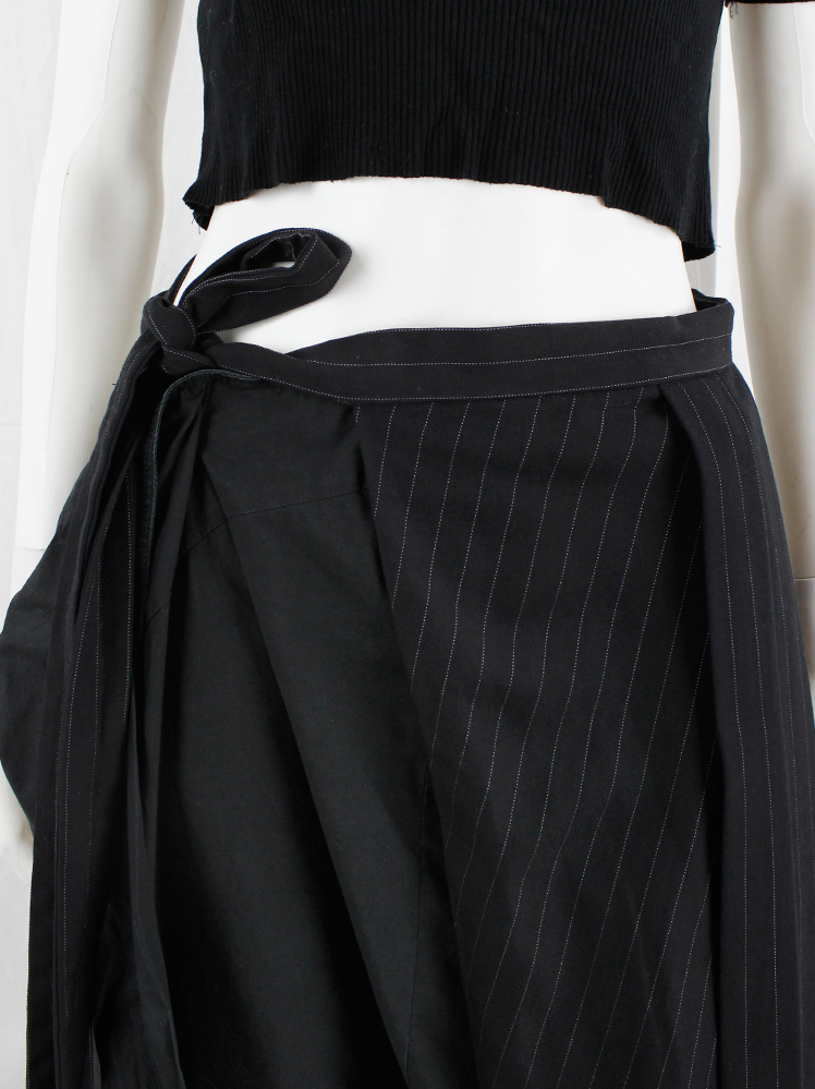 vintage Comme des Garcons black pinstripe pleated half-skirt worn as side apron AD 1992 (5)