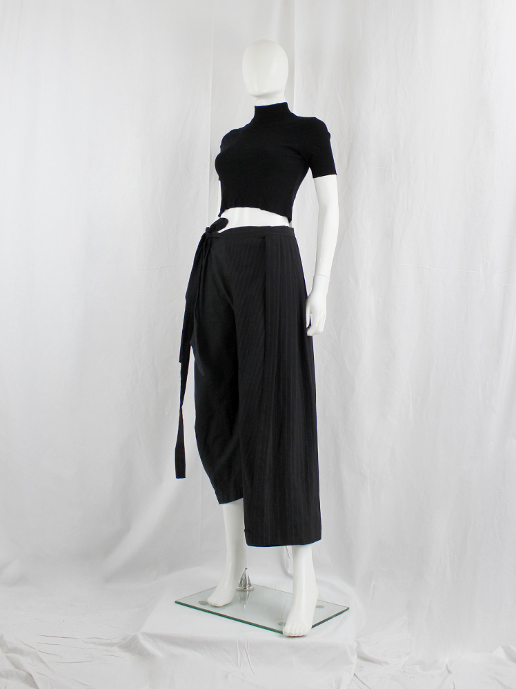 vintage Comme des Garcons black pinstripe pleated half-skirt worn as side apron AD 1992 (7)