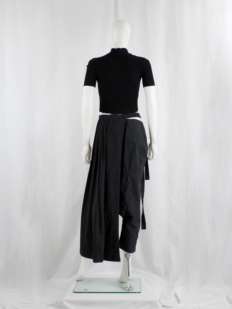 vintage Comme des Garcons black pinstripe pleated half-skirt worn as side apron AD 1992 (8)