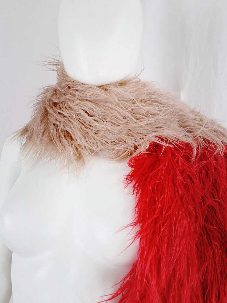 vintage Dries Van Noten salmon and red oversized shaggy faux fur scarf fall 2018 (17)