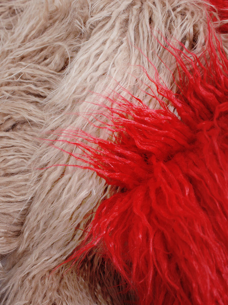 vintage Dries Van Noten salmon and red oversized shaggy faux fur scarf fall 2018 (6)