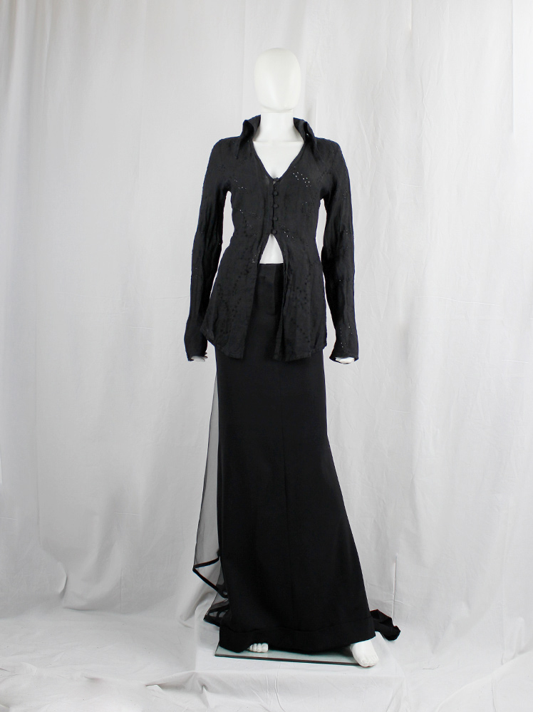 vintage Kaat Tilley black long eyelet cardigan with Victorian-style neckline (16)