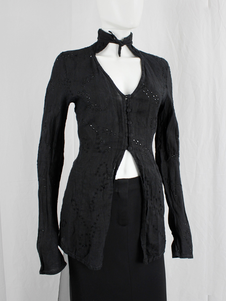 vintage Kaat Tilley black long eyelet cardigan with Victorian-style neckline (4)