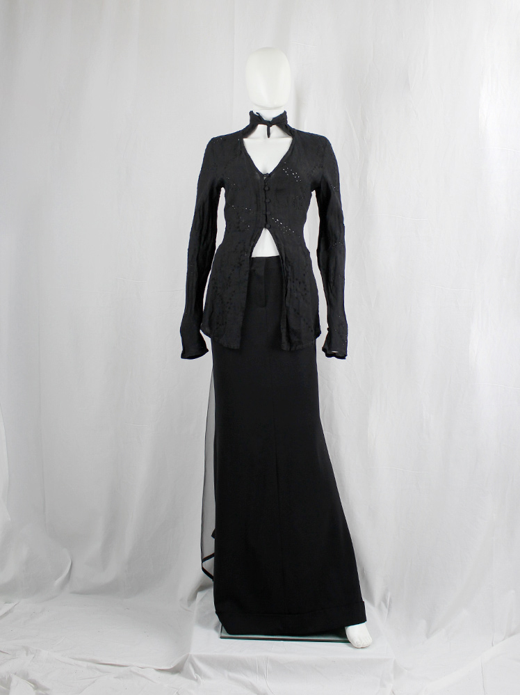 vintage Kaat Tilley black long eyelet cardigan with Victorian-style neckline (6)