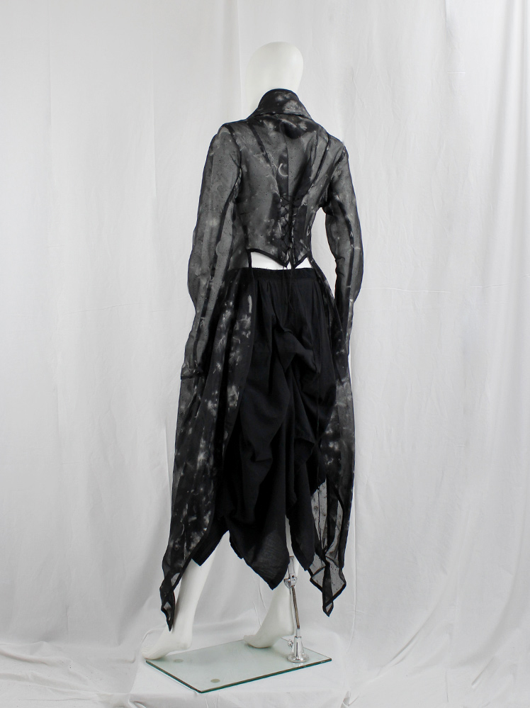 vintage Kaat Tilley black sheer coat lined with feathers and corset back (14)