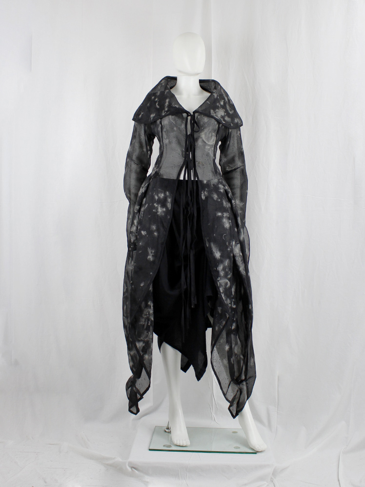 vintage Kaat Tilley black sheer coat lined with feathers and corset back (26)