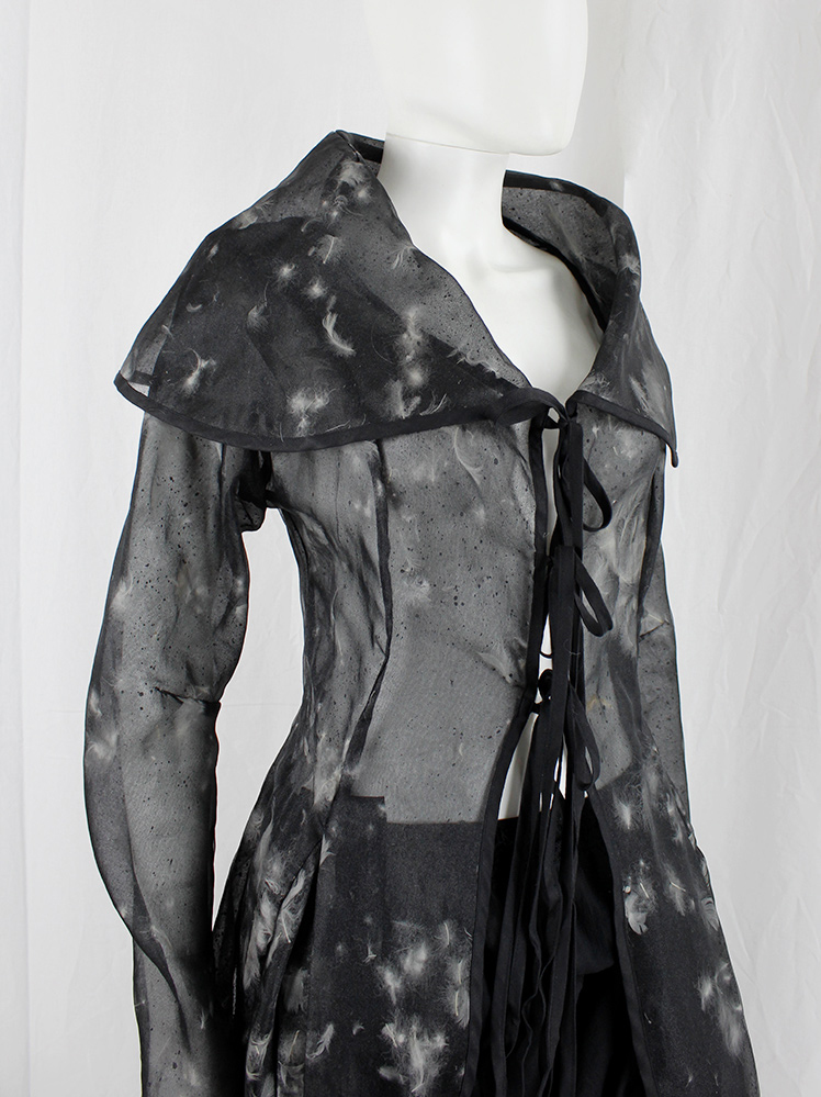vintage Kaat Tilley black sheer coat lined with feathers and corset back (28)