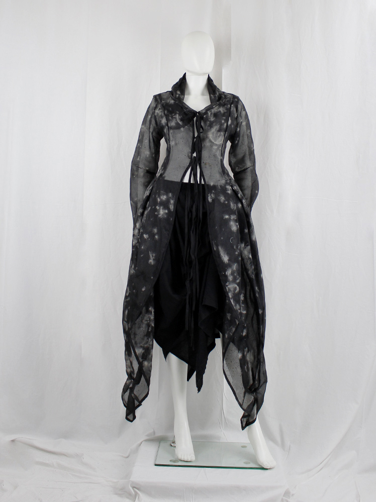 vintage Kaat Tilley black sheer coat lined with feathers and corset back (5)