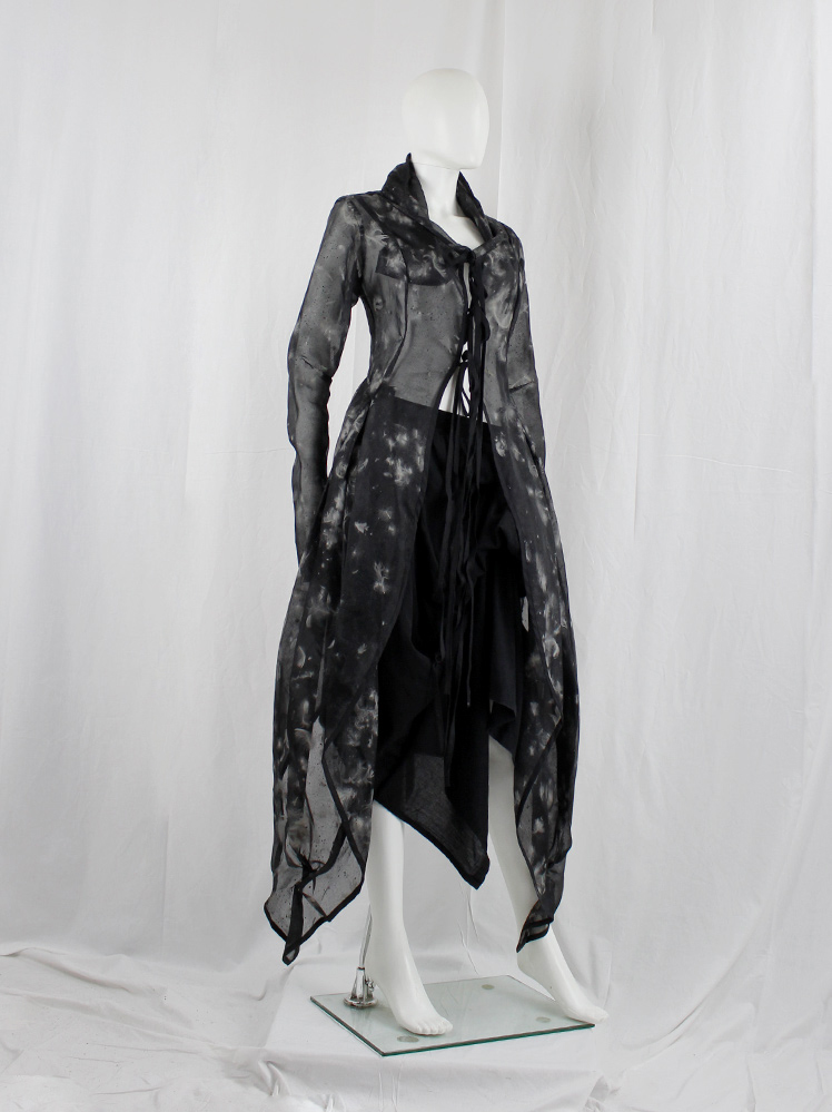 vintage Kaat Tilley black sheer coat lined with feathers and corset back (6)