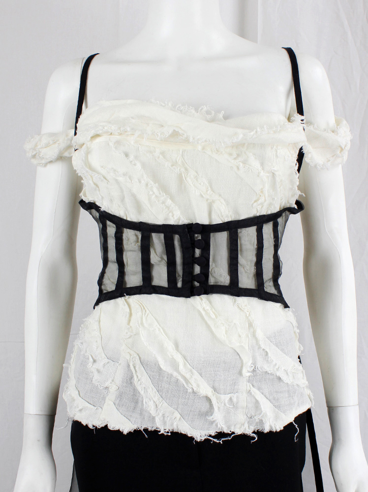 vintage Kaat Tilley black sheer underbust corset with floor-length back train (1)