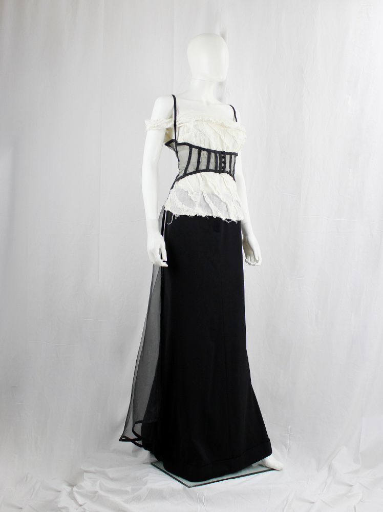 vintage Kaat Tilley black sheer underbust corset with floor-length back train (10)