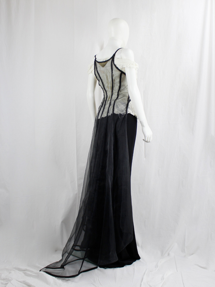 vintage Kaat Tilley black sheer underbust corset with floor-length back train (12)