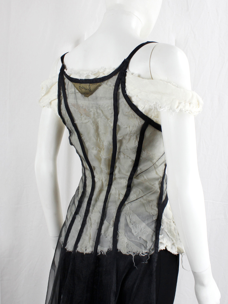 vintage Kaat Tilley black sheer underbust corset with floor-length back train (13)