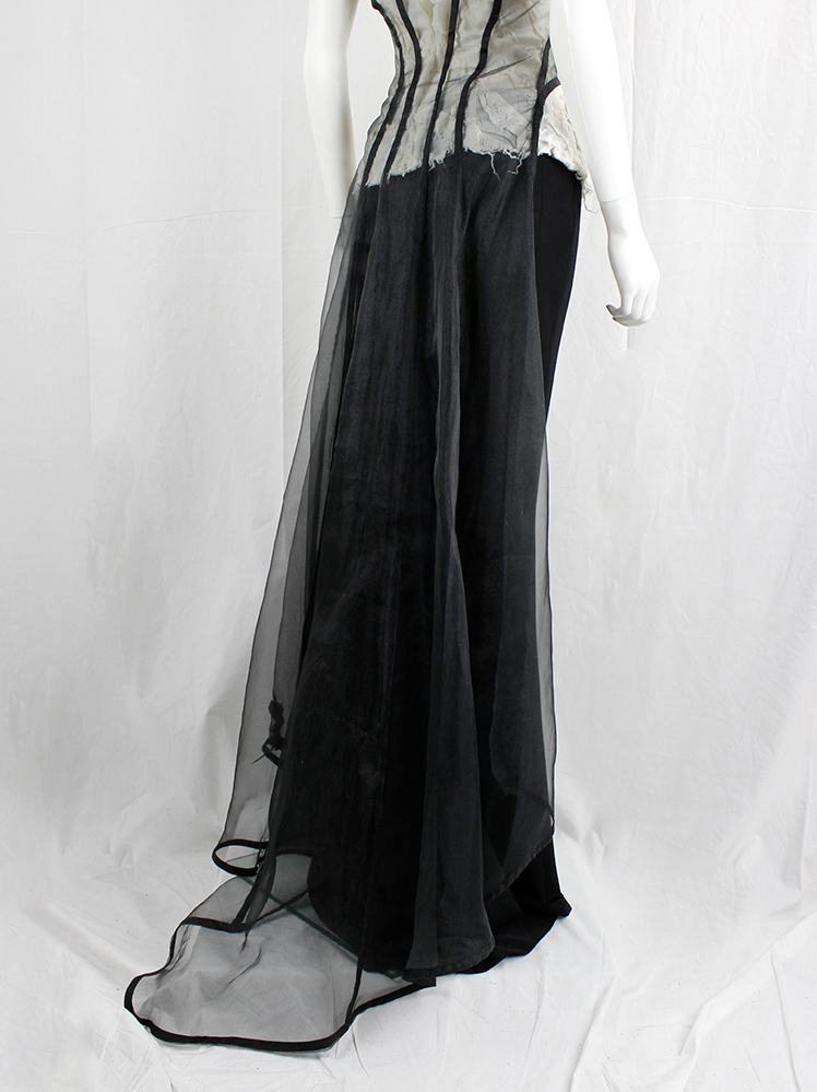 vintage Kaat Tilley black sheer underbust corset with floor-length back train (16)