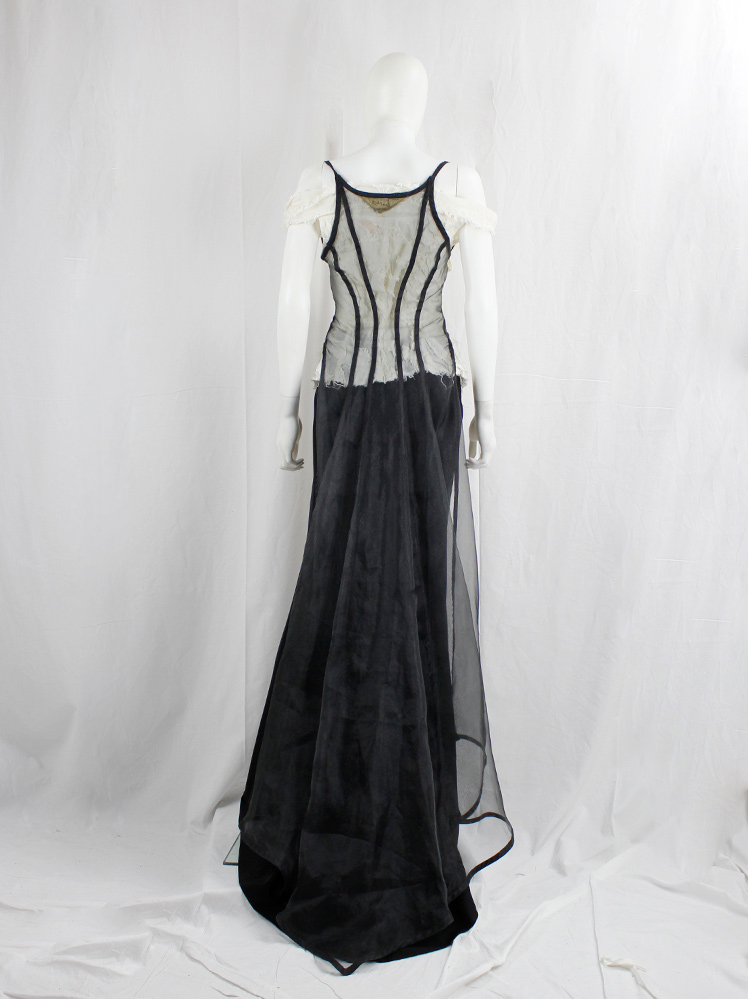 vintage Kaat Tilley black sheer underbust corset with floor-length back train (19)