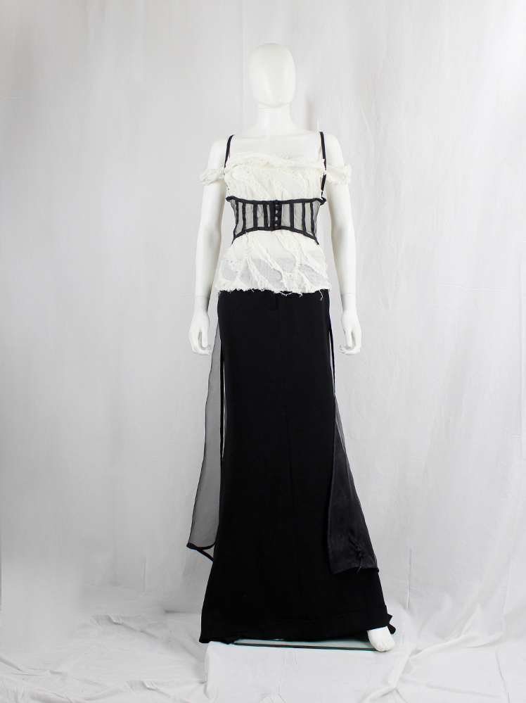 vintage Kaat Tilley black sheer underbust corset with floor-length back train (5)