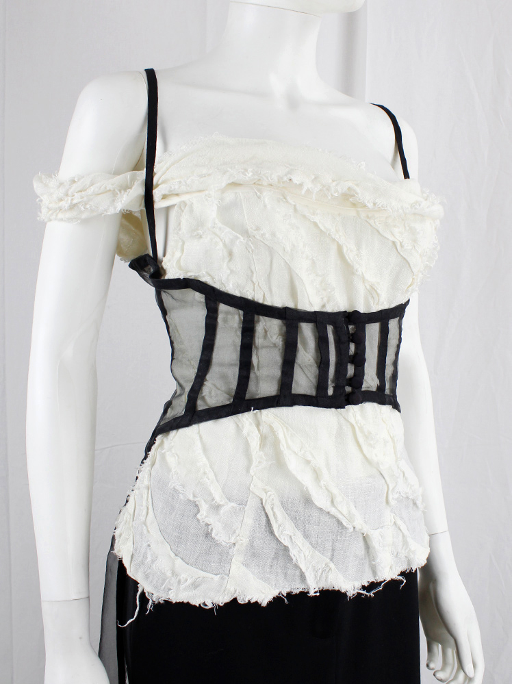 vintage Kaat Tilley black sheer underbust corset with floor-length back train (8)