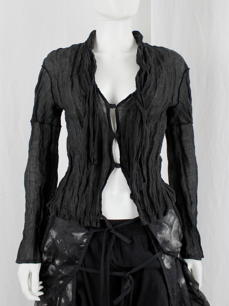 vintage Kaat Tilley black wrinkled cardigan with fabric buttons and integrated shawl (1)