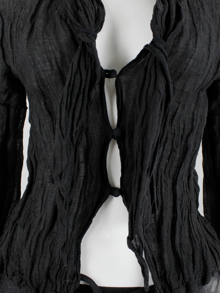 vintage Kaat Tilley black wrinkled cardigan with fabric buttons and integrated shawl (2)