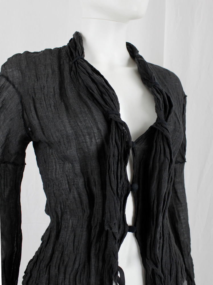 vintage Kaat Tilley black wrinkled cardigan with fabric buttons and integrated shawl (8)