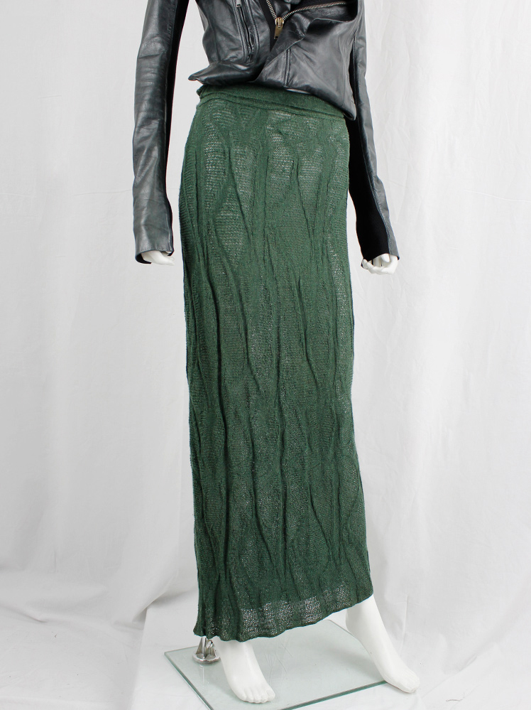 vintage Kaat Tilley forest green maxi skirt with organic knitted pattern (11)