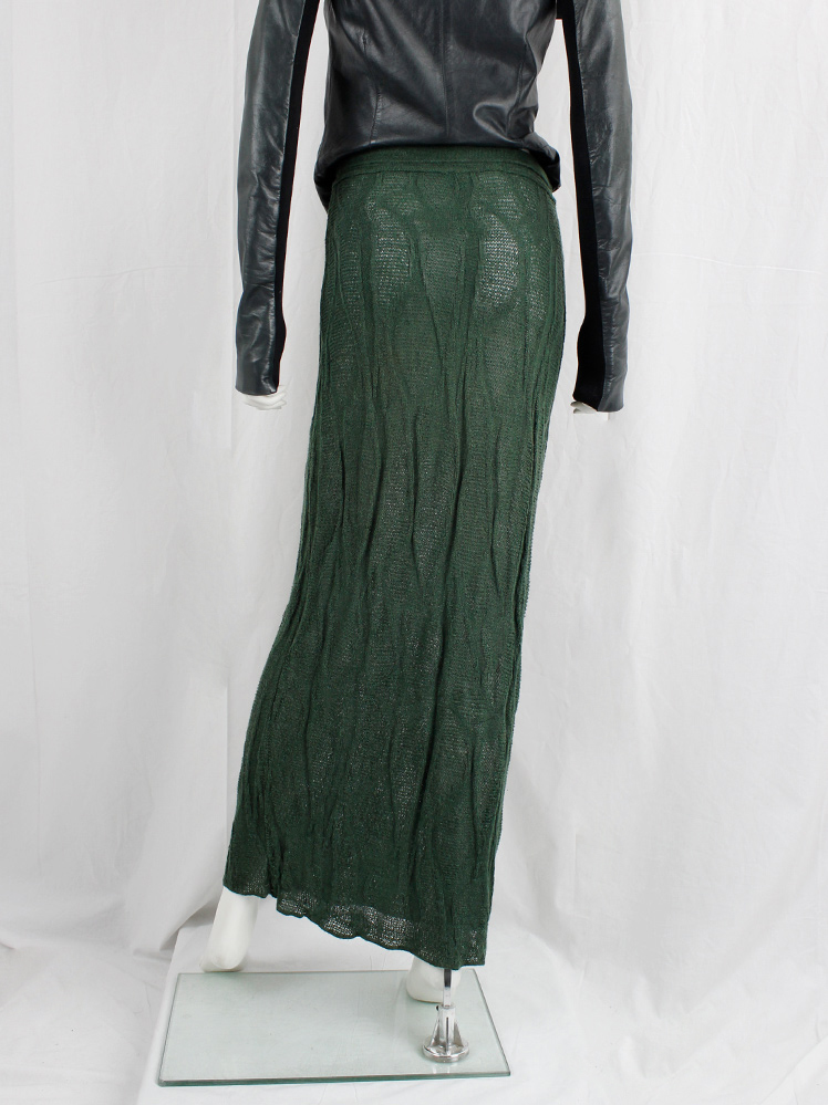 vintage Kaat Tilley forest green maxi skirt with organic knitted pattern (4)