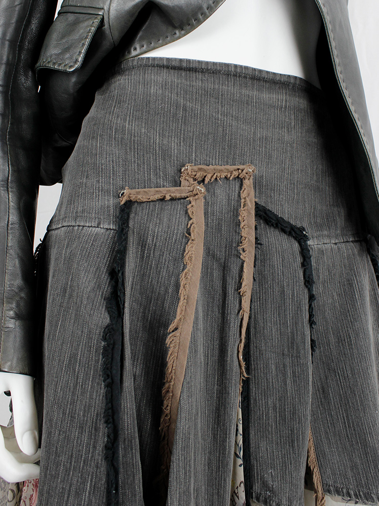 vintage Kaat Tilley grey denim panelled skirt with fringed piping and silk printed underlayers spring 2003 (11)