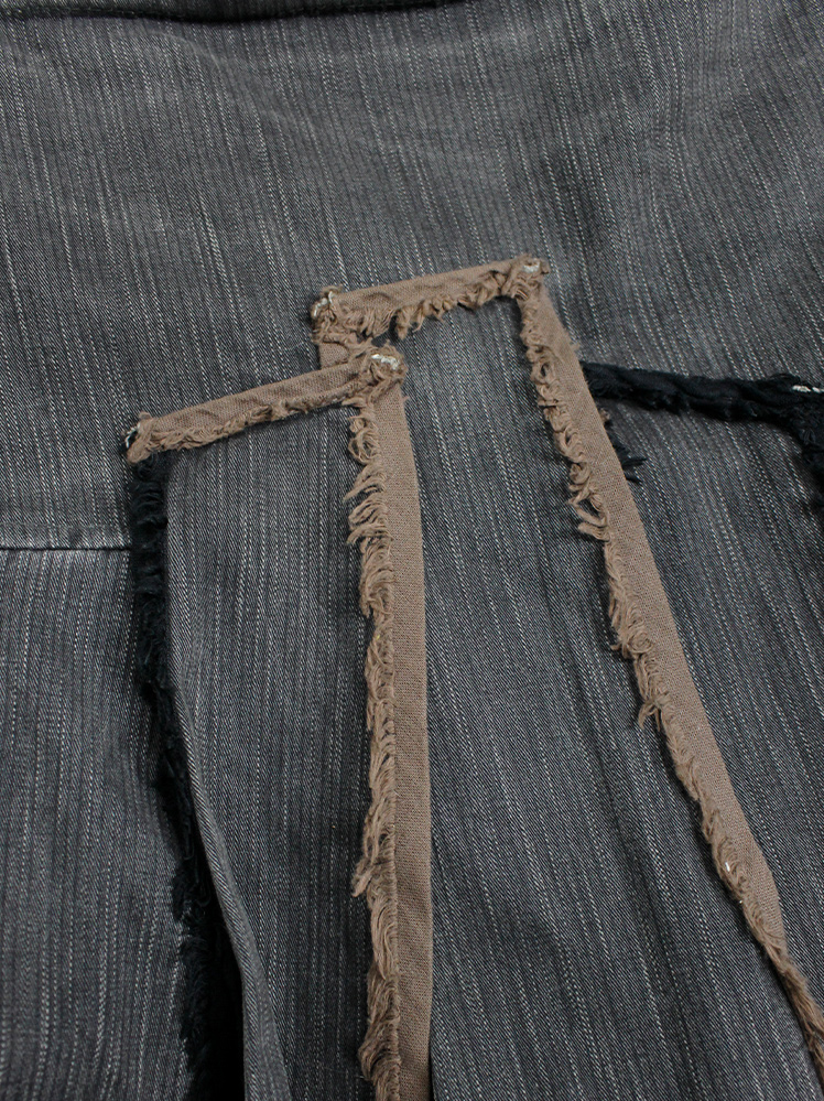 vintage Kaat Tilley grey denim panelled skirt with fringed piping and silk printed underlayers spring 2003 (4)