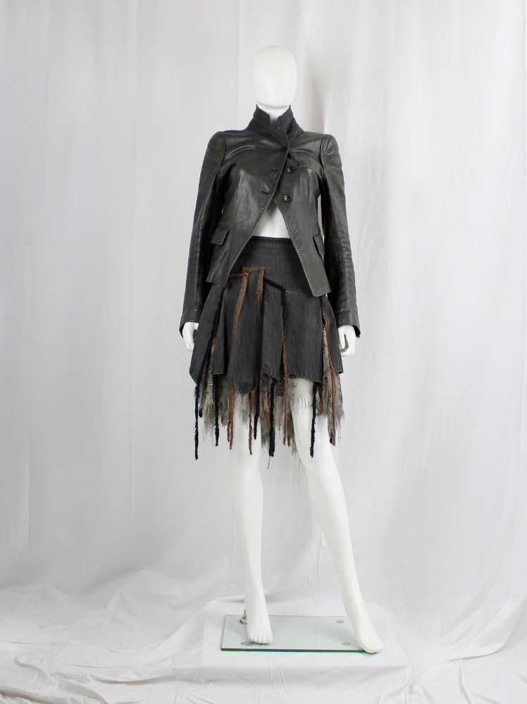 vintage Kaat Tilley grey denim panelled skirt with fringed piping and silk printed underlayers spring 2003 (7)