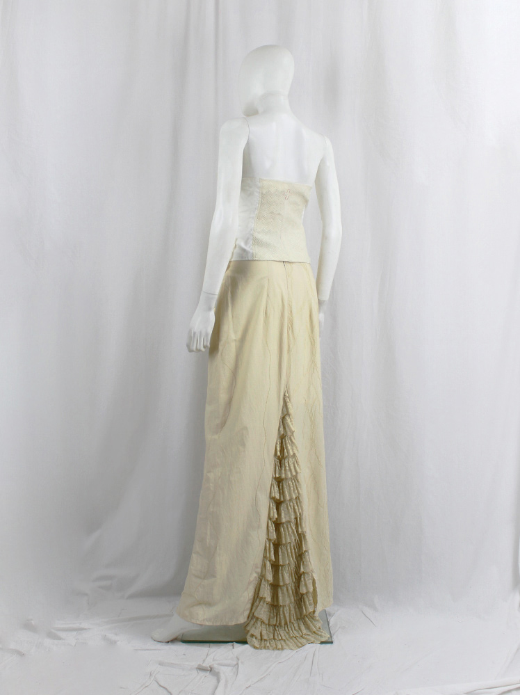 vintage Kaat Tilley pastel yellow maxi skirt with curved stitching and multi-tiered train (10)