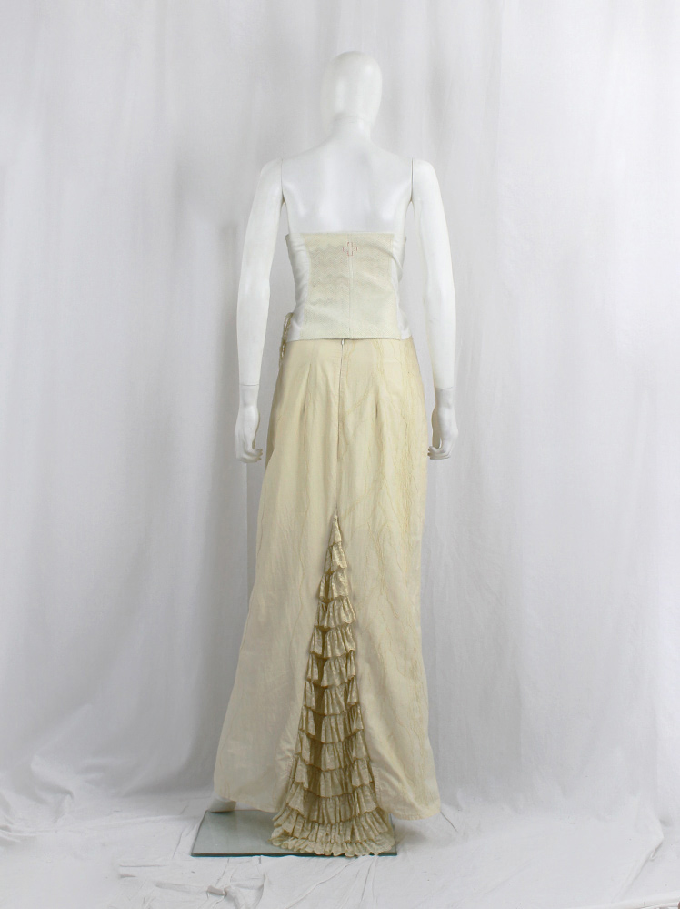 vintage Kaat Tilley pastel yellow maxi skirt with curved stitching and multi-tiered train (11)
