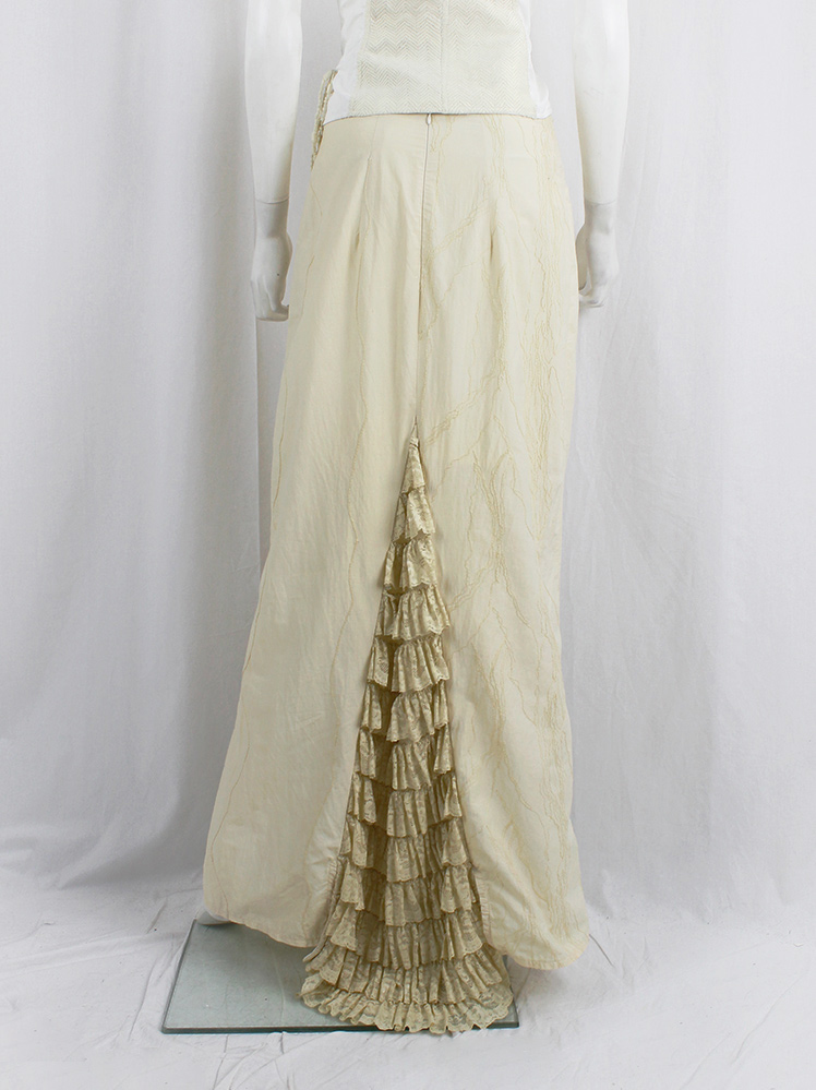 vintage Kaat Tilley pastel yellow maxi skirt with curved stitching and multi-tiered train (12)