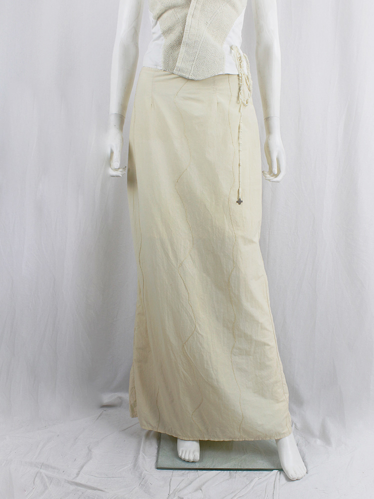 vintage Kaat Tilley pastel yellow maxi skirt with curved stitching and multi-tiered train (2)