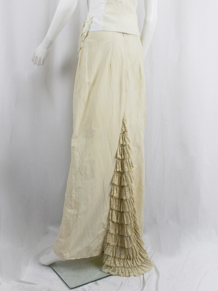 vintage Kaat Tilley pastel yellow maxi skirt with curved stitching and multi-tiered train (6)