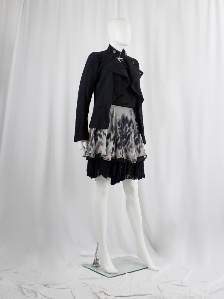vintage Kaat Tilley pink and black spotted skirt with grey metallic and black lace underlayers (16)