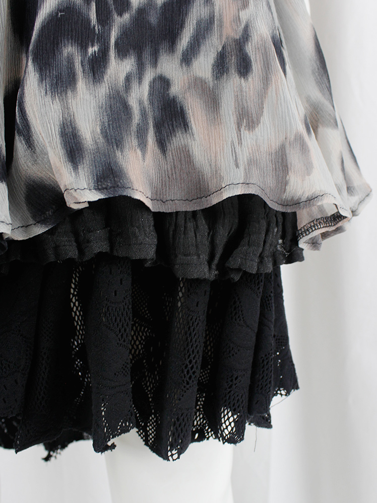 vintage Kaat Tilley pink and black spotted skirt with grey metallic and black lace underlayers (7)